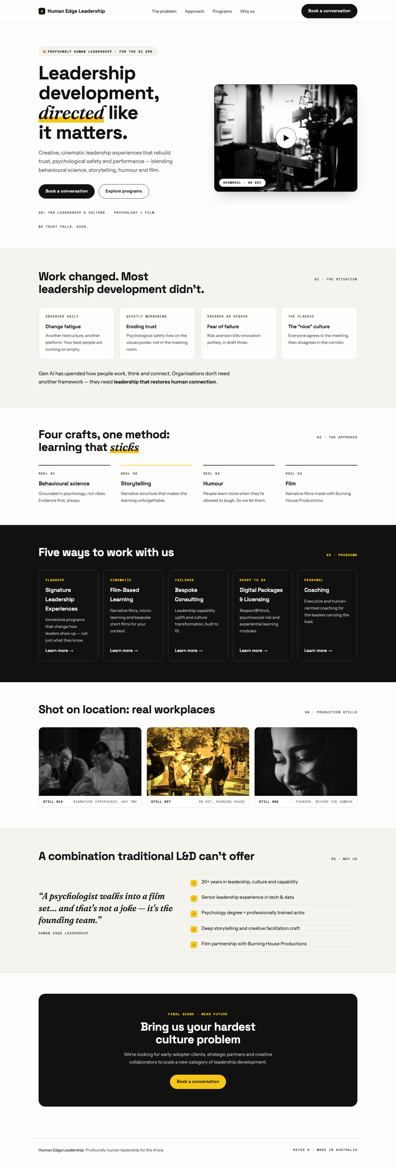 Preview of The Studio direction: clean modern layout with lemon accents and a showreel card